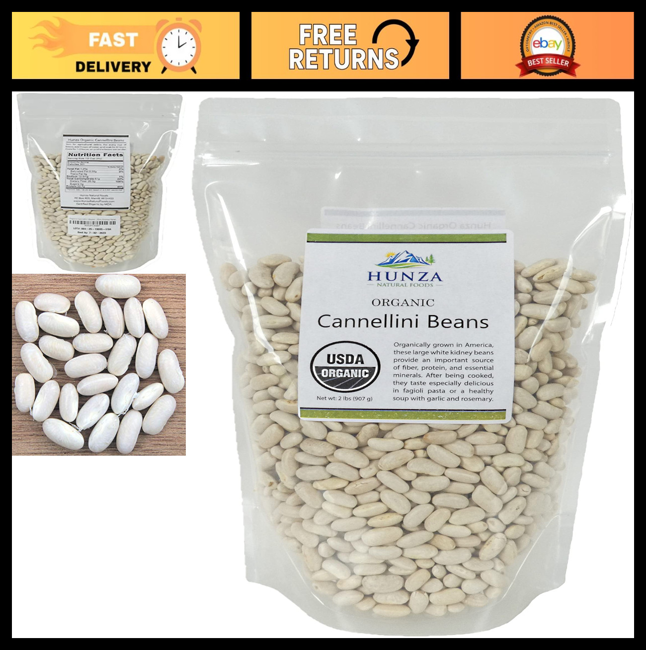 Organic Cannellini Beans 2lbs – Premium White Kidney Beans for Cooking & Baking