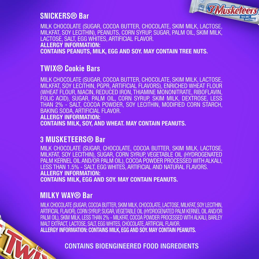 SNICKERS, TWIX, 3 MUSKETEERS & MILKY WAY Full Size Christmas Candy Chocolate Bar