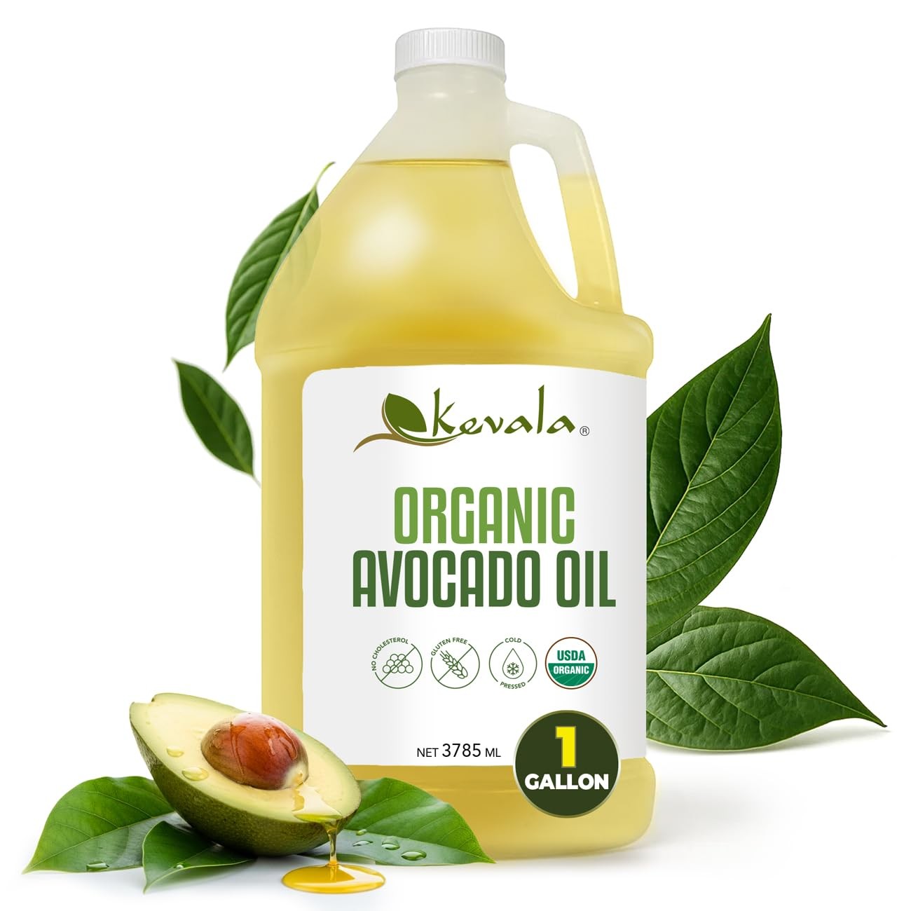 Kevala Organic Avocado Oil 128 fl oz 3.7 L 1 Gallon Avocado Oil for Cooki…