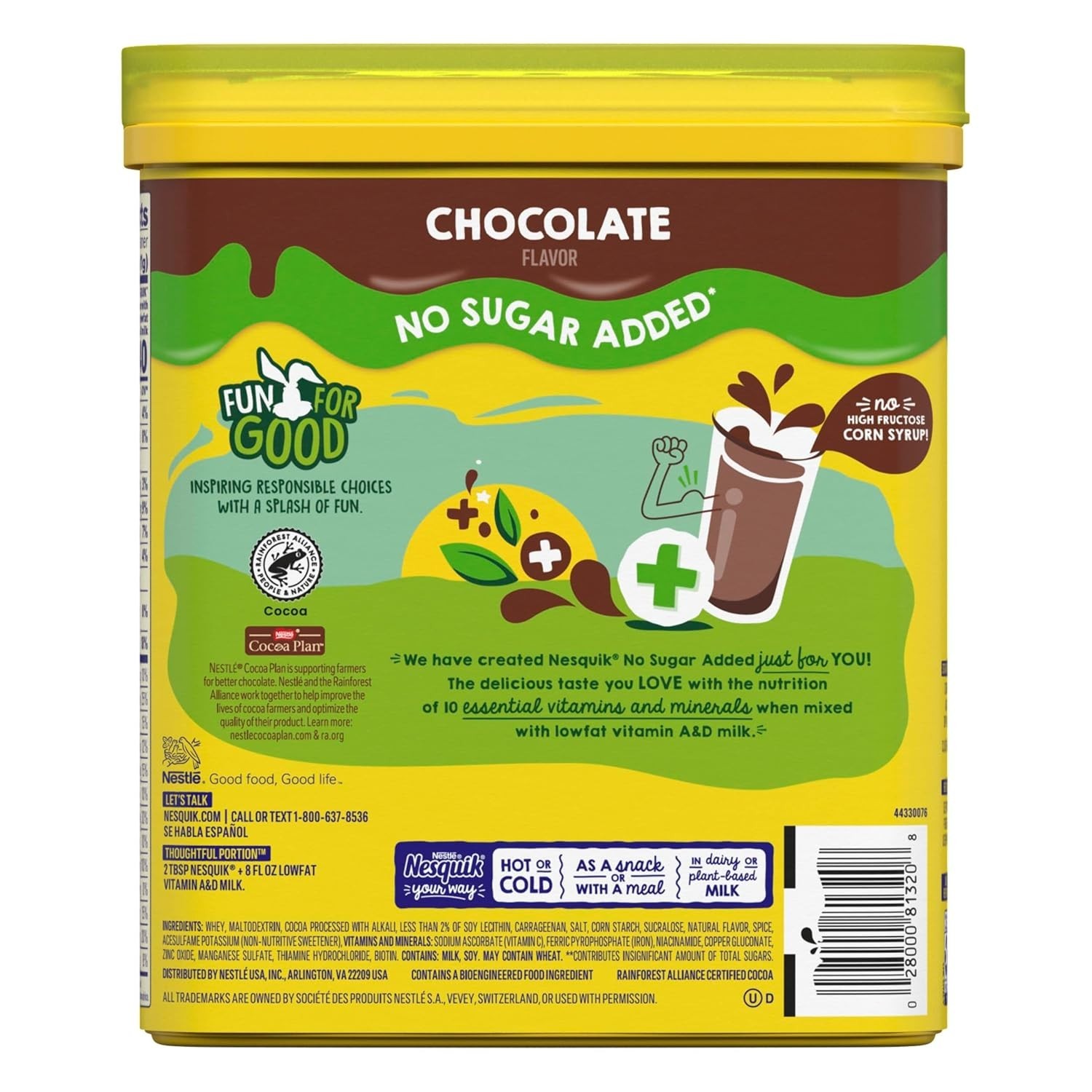 Chocolate Powder No Sugar Added 16 oz Healthy Beverage Mix for Hot Cold