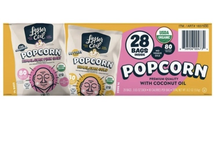 LesserEvil Organic Popcorn, Variety Pack, 0.65 oz, 28 ct 14-Himalayan Pink Salt