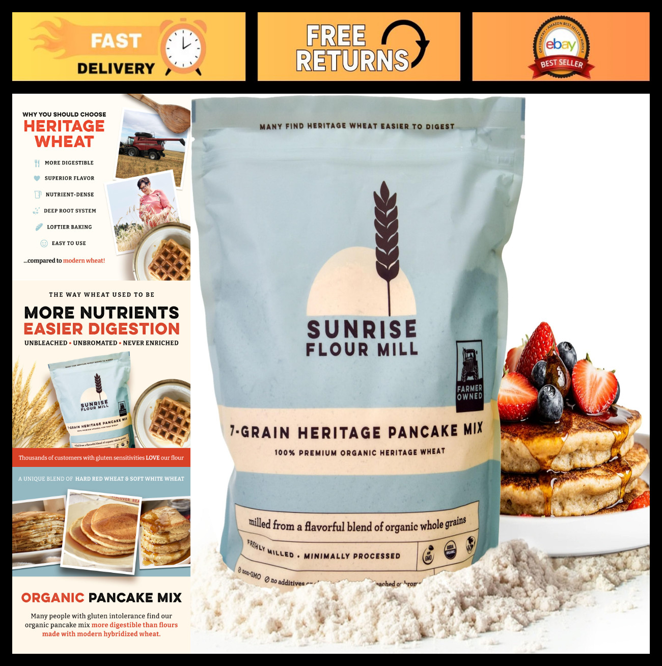 Organic 7-Grain Pancake & Waffle Mix – 2 lbs | Fluffy, Easy to Digest, No Additi