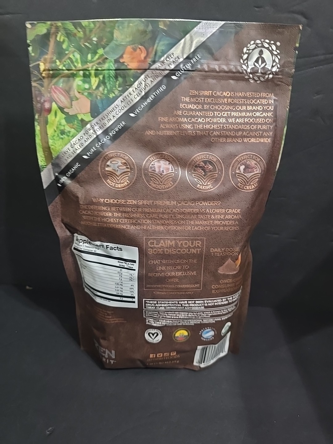 Cacao Organic Cocoa Powder 1 lb. Premium Raw Powder Dietary Supplement.Exp 9/27