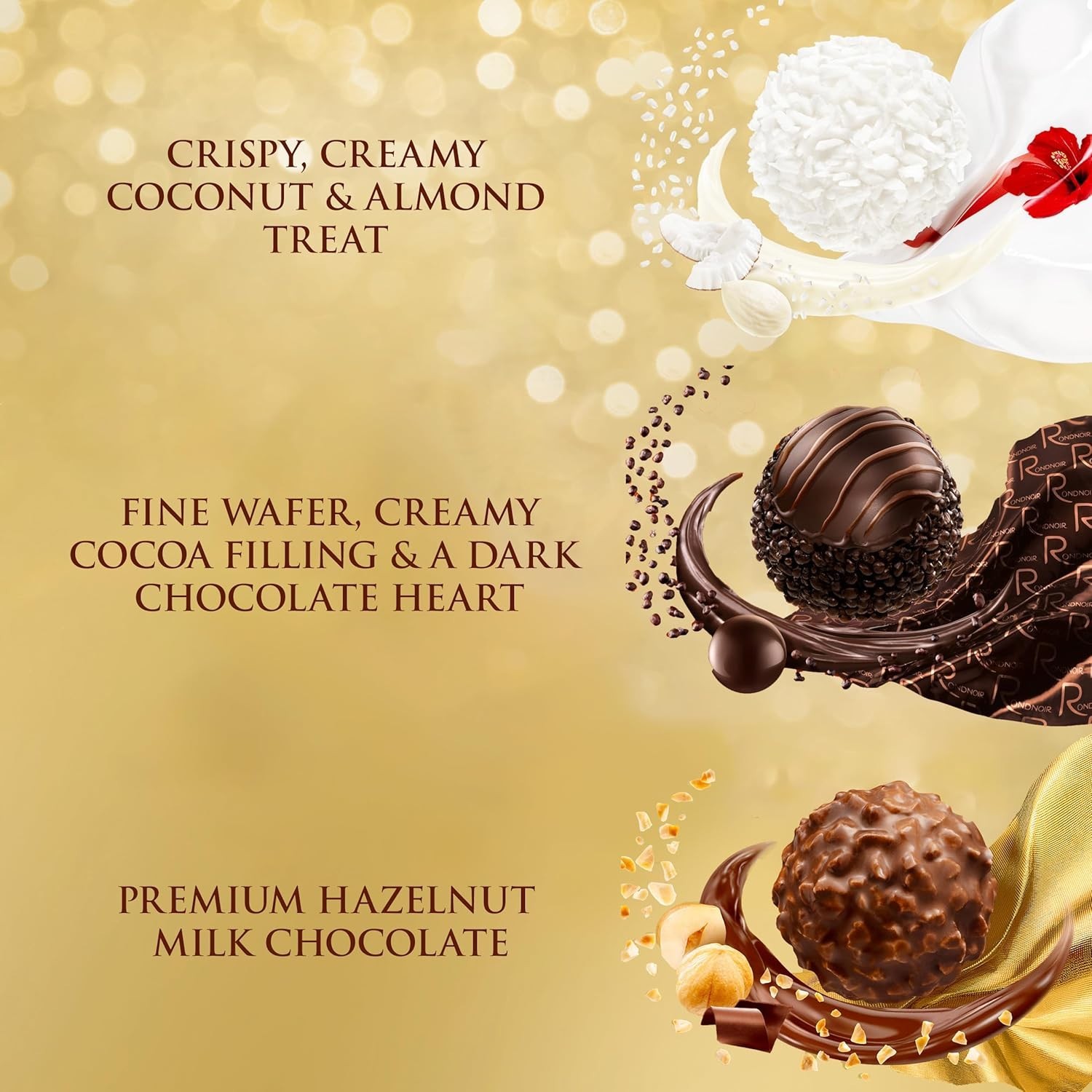 24 Count Gourmet Chocolate Collection – Hazelnut, Coconut, Dark Chocolate