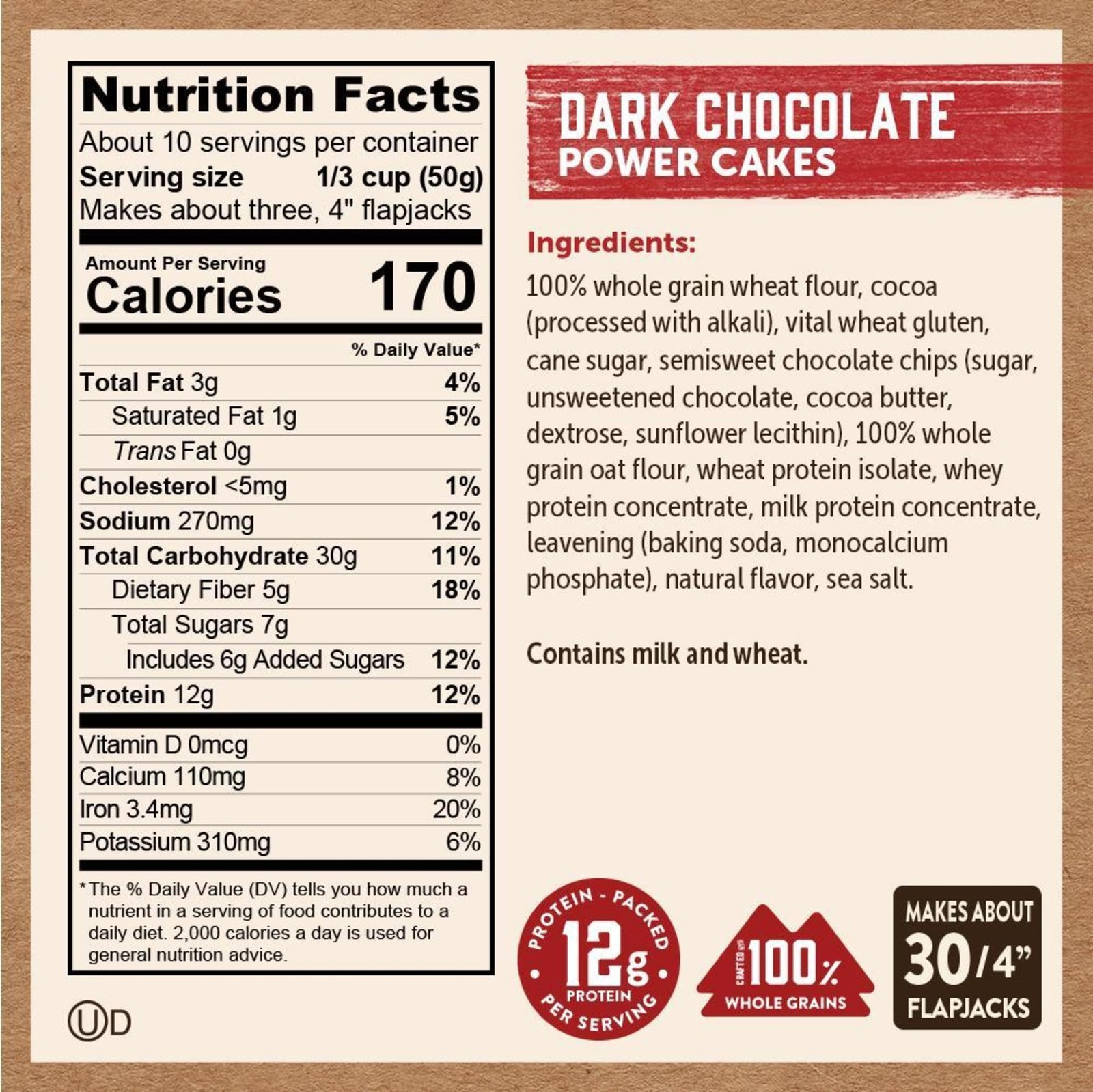 Protein Pancake Power Cakes, Flapjack and Waffle Baking Mix, Dark Chocolate, 18
