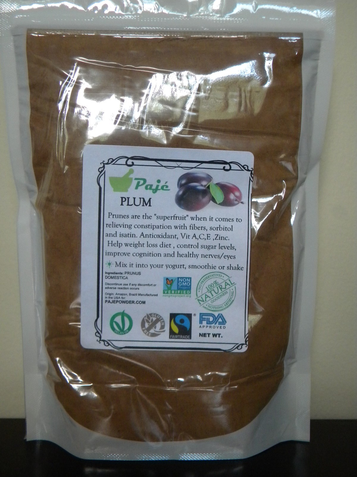 PLUM PRUNES FRUIT POWDER 32oz 2lb natural laxative, fibers, vit C – PAJE