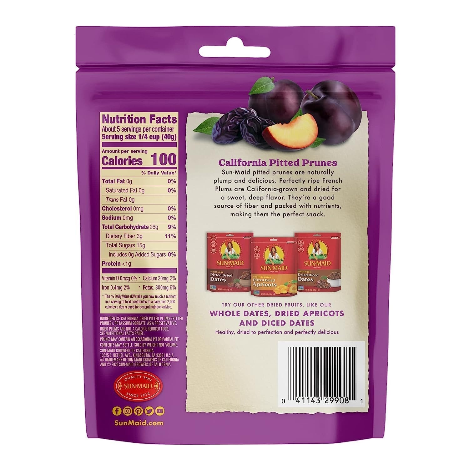 Sun-Maid Dried Whole Pitted Prunes – 4 Pack, 7 oz Resealable Bags