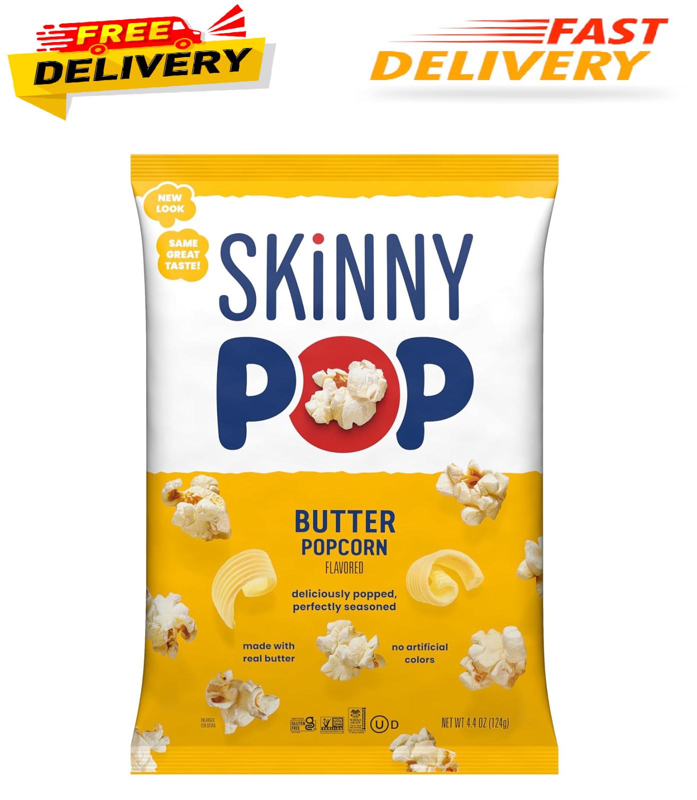 SkinnyPop Popcorn, Butter, Made with Real Butter, Whole Grain Snack, 4.4oz Bag