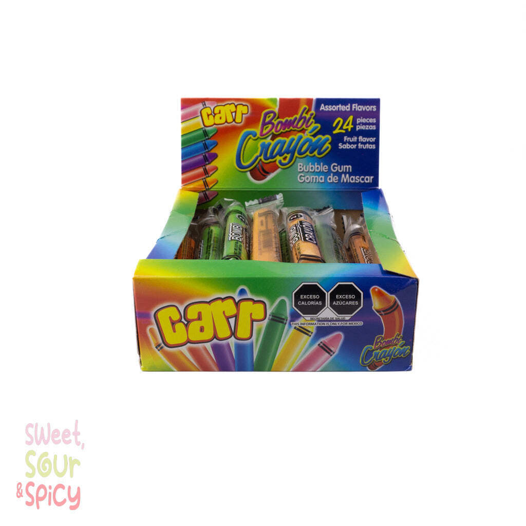 Bombi Crayon Carr Mexican Bubble Gum Assorted Fruit Flavors 24 Pieces