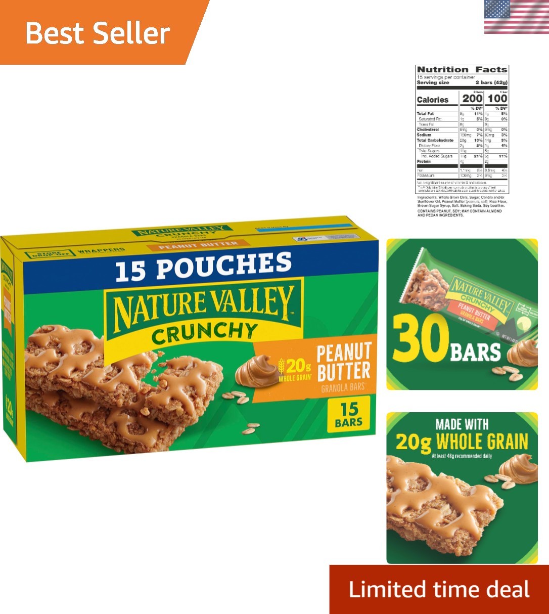30 Count Peanut Butter Granola Bars – Wholesome Gluten-Free Snack Pack