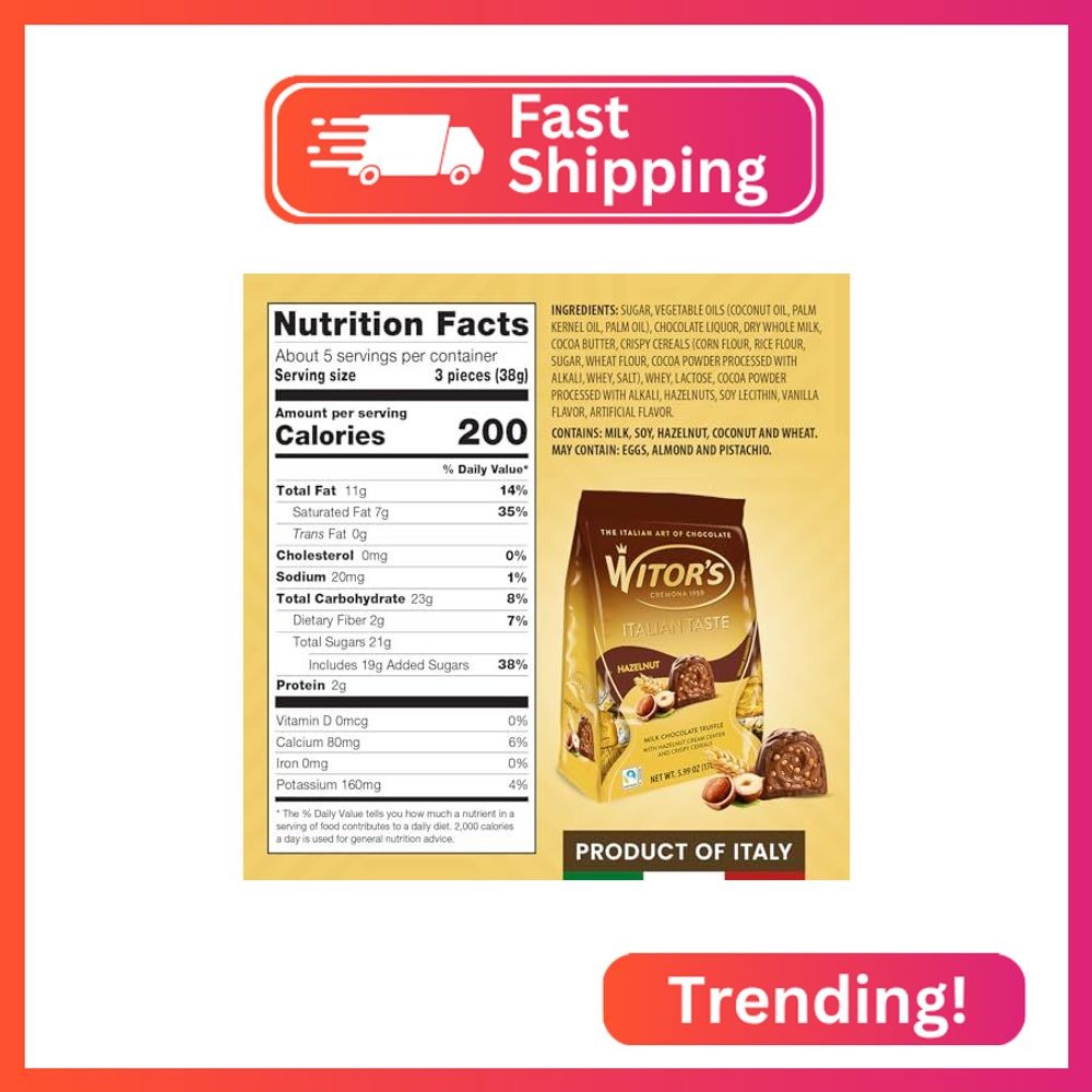 Witor’s Chocolate Truffles, Creamy & Crispy Filling, Hazelnut, 5.99 Ounce