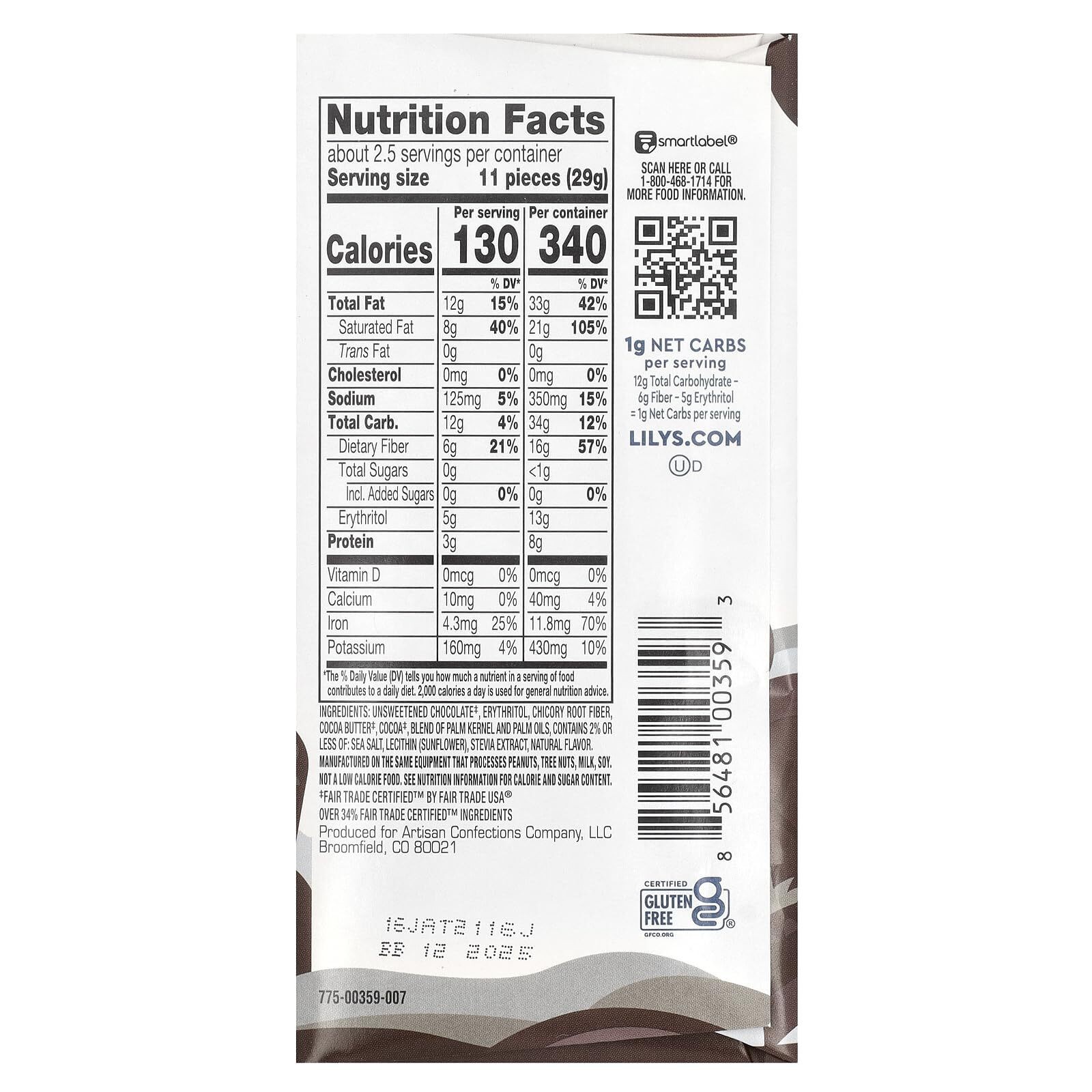2/27 Lily’S Sweets, 70% Sea Salt Stevia Chocolate, 2.8 Ounce (12 Bars)