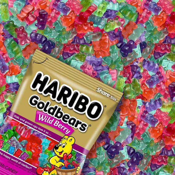 HARIBO Goldbears Gummies Wild Berry Assorted Berry Flavor Candy 4 oz, Peg Bag