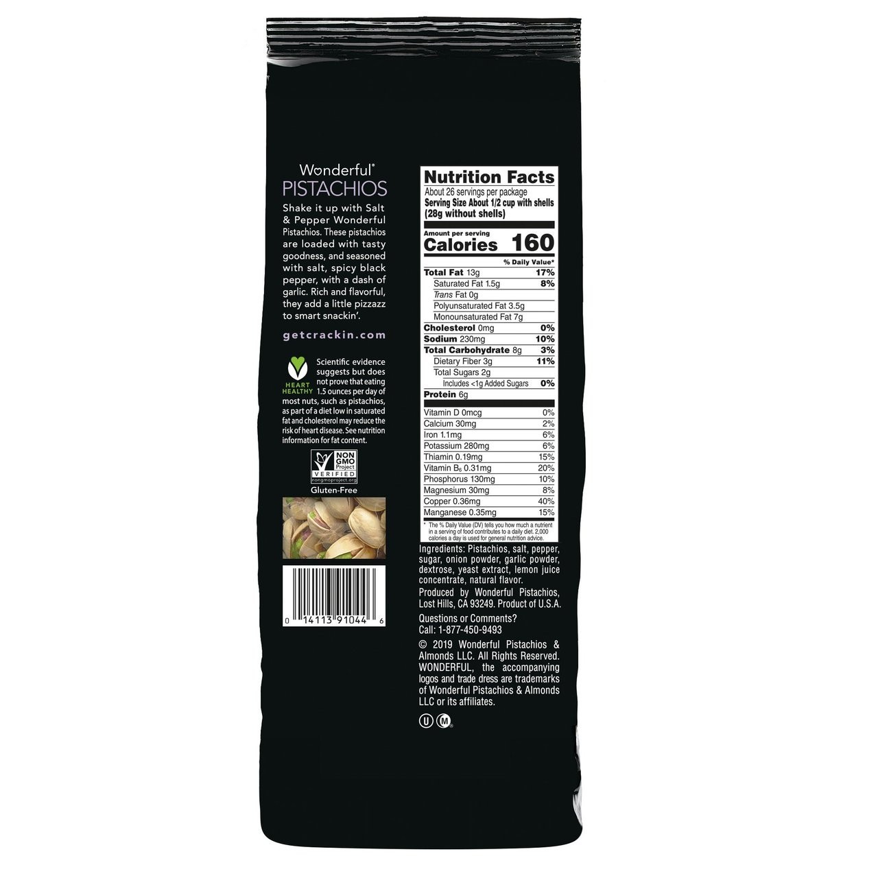 Wonderful Pistachios, Salt & Pepper Flavored, Gluten Free, Non-GMO, 48 Ounce Bag