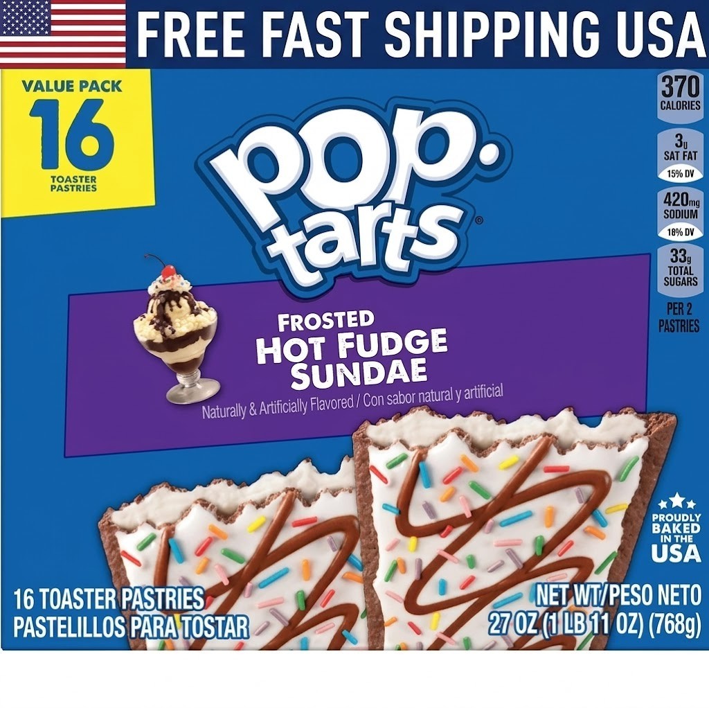 Pop-Tarts Frosted Hot Fudge Sundae Toaster Pastries, Breakfast Foods 27 oz 16 Ct