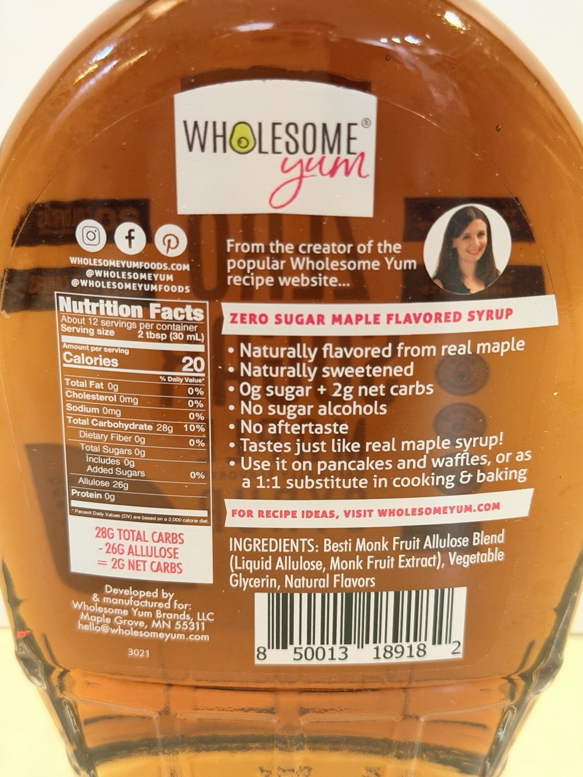 Wholesome Yum Zero Sugar Maple Syrup Keto Maple Syrup. Monk Fruit & Allullose