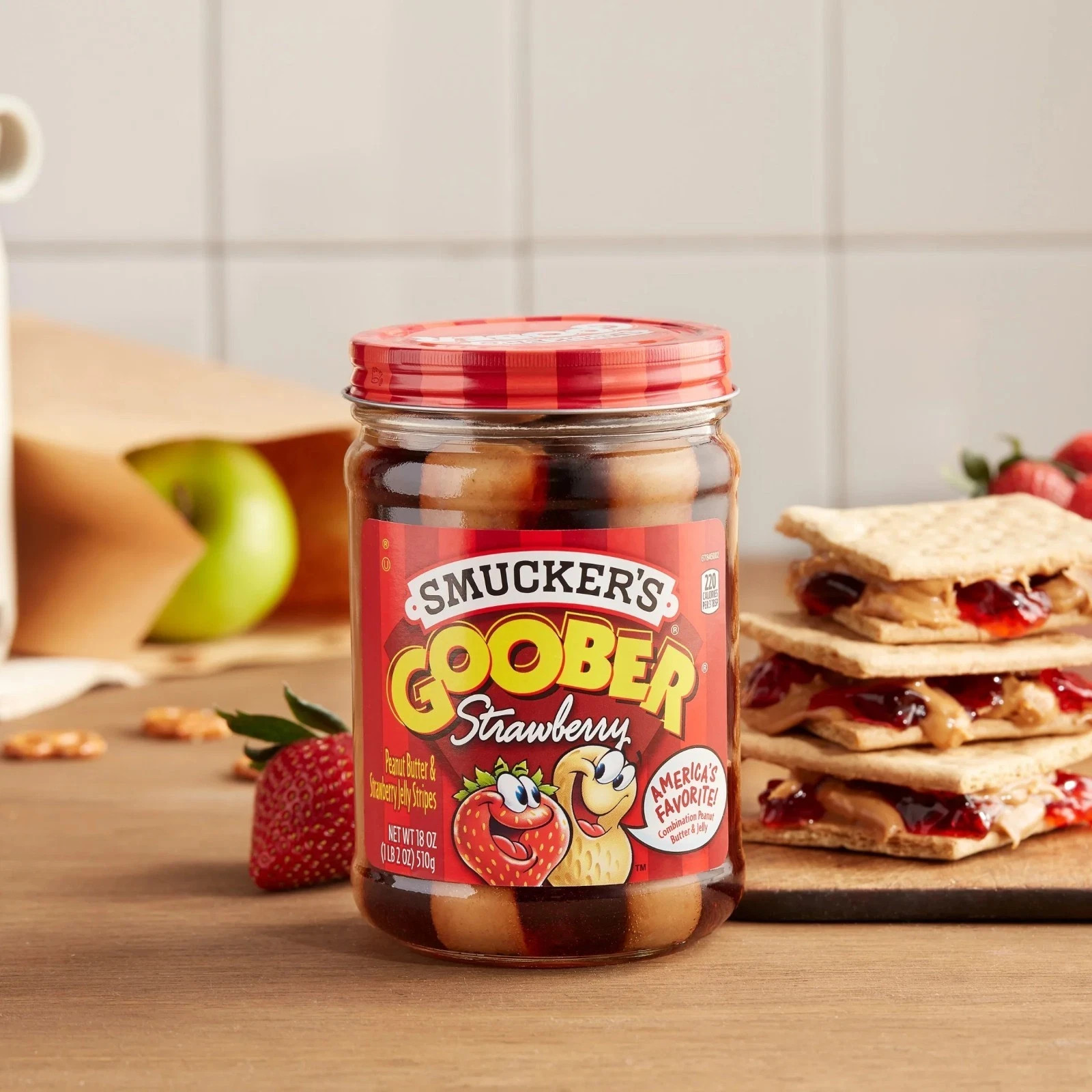 3 pack, Smucker’s Goober Peanut Butter and Strawberry Jelly Stripes, 18 oz.