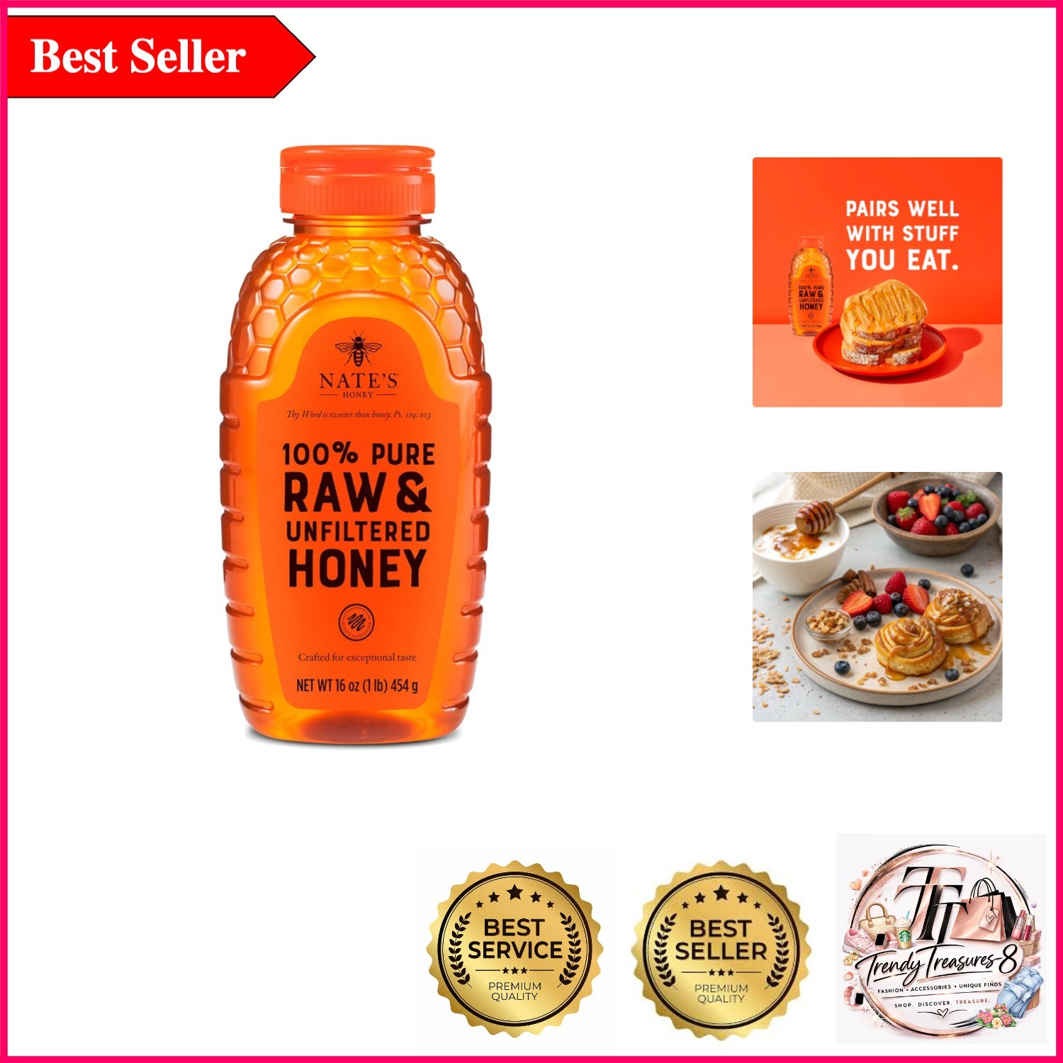 Nate’s Pure Raw & Unfiltered Honey – , 16 oz.