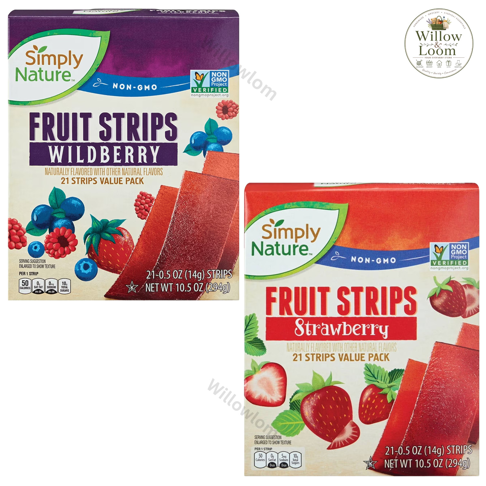 Simply Nature Fruit Strips Strawberry & Wildberry 21 Count Bundle of 2 Non-GMO