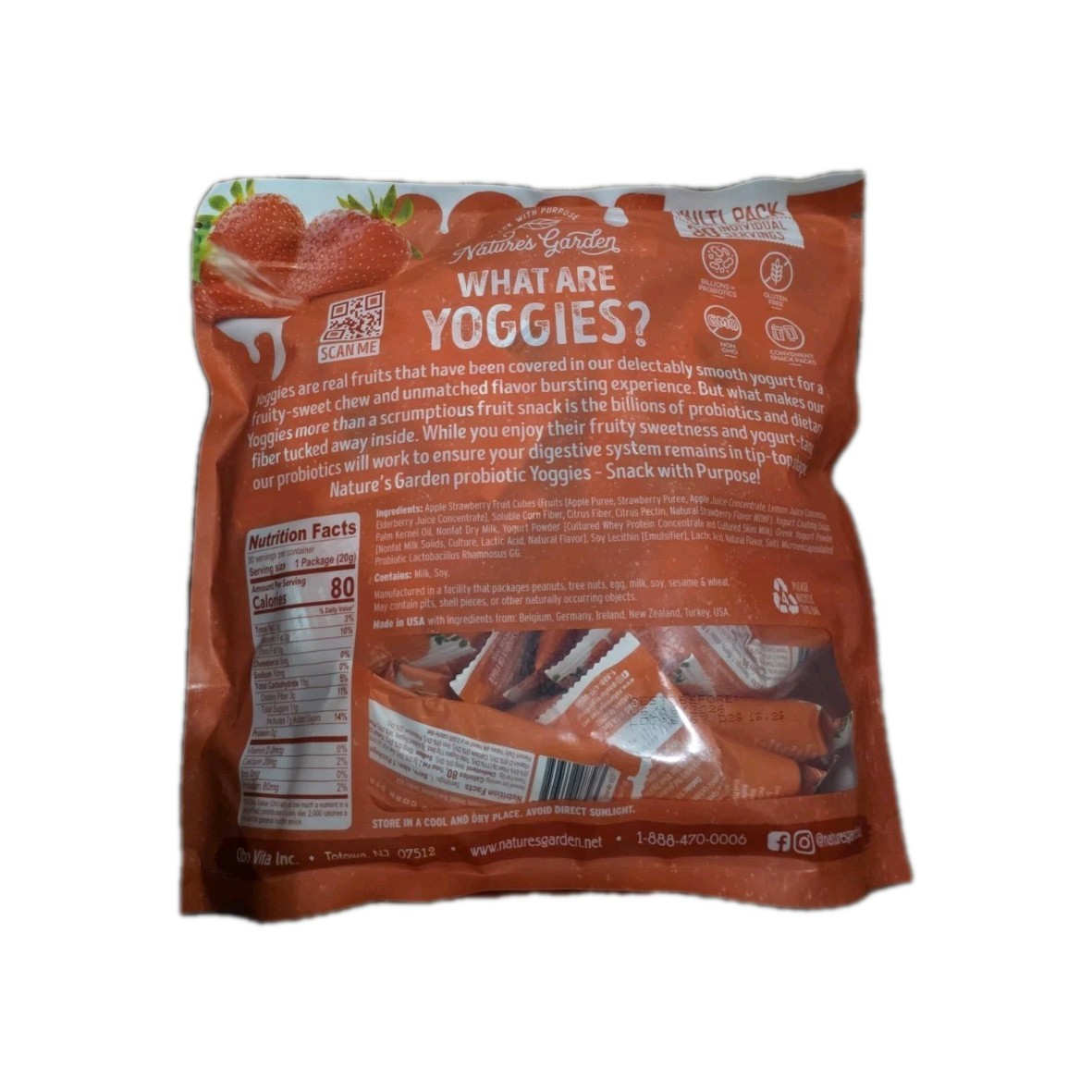 Yoggies Probiotic Strawberry Gluten Free Real Fruit Pieces Nature’s Garden 21 Oz