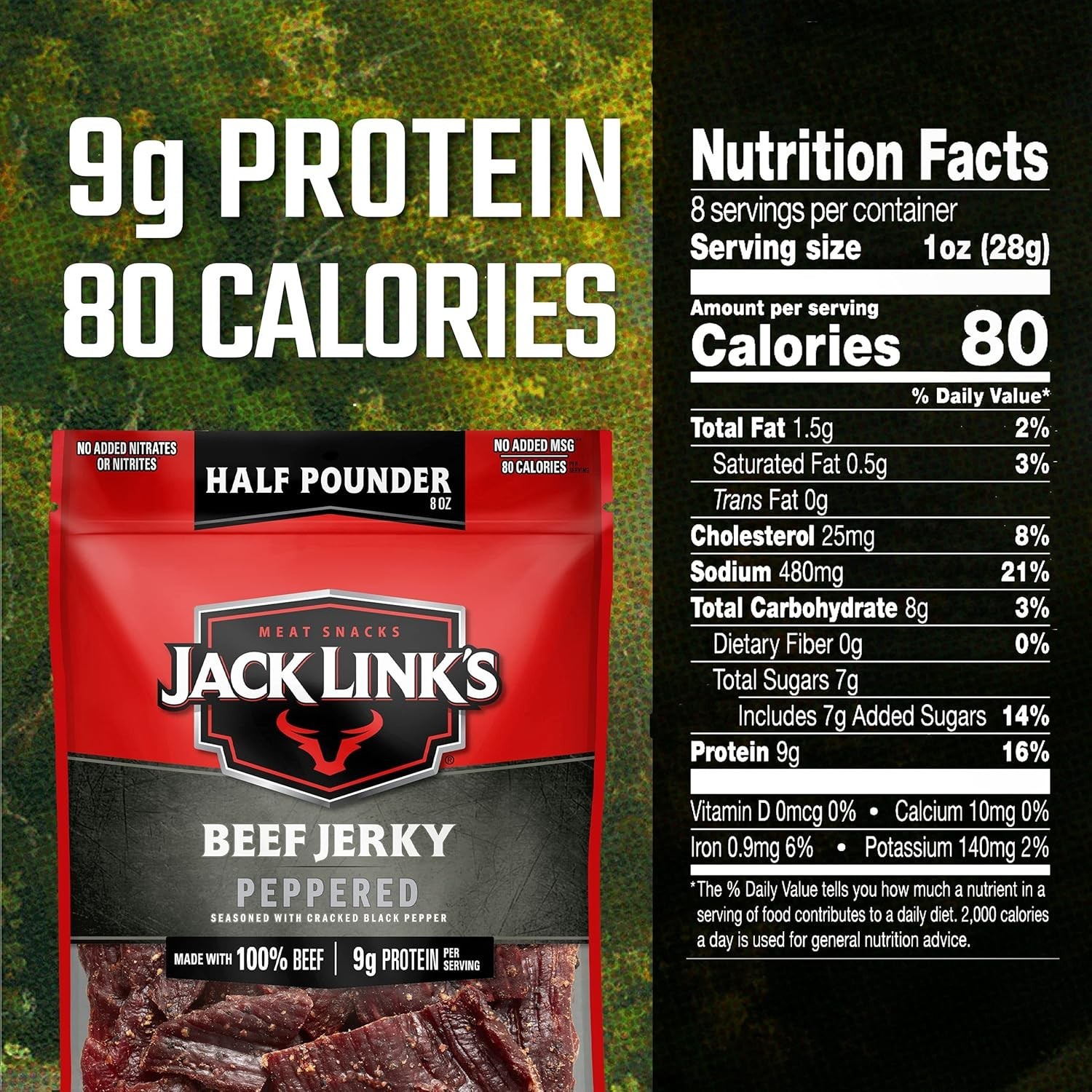 Jack Link’s Beef Jerky, Peppered, ½ Pounder Bag Flavorful Meat Snack no MSG