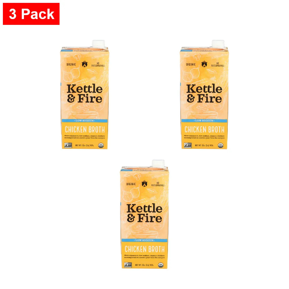 Kettle & Fire Organic Low Sodium Chicken Broth 32 oz – 3 Packs