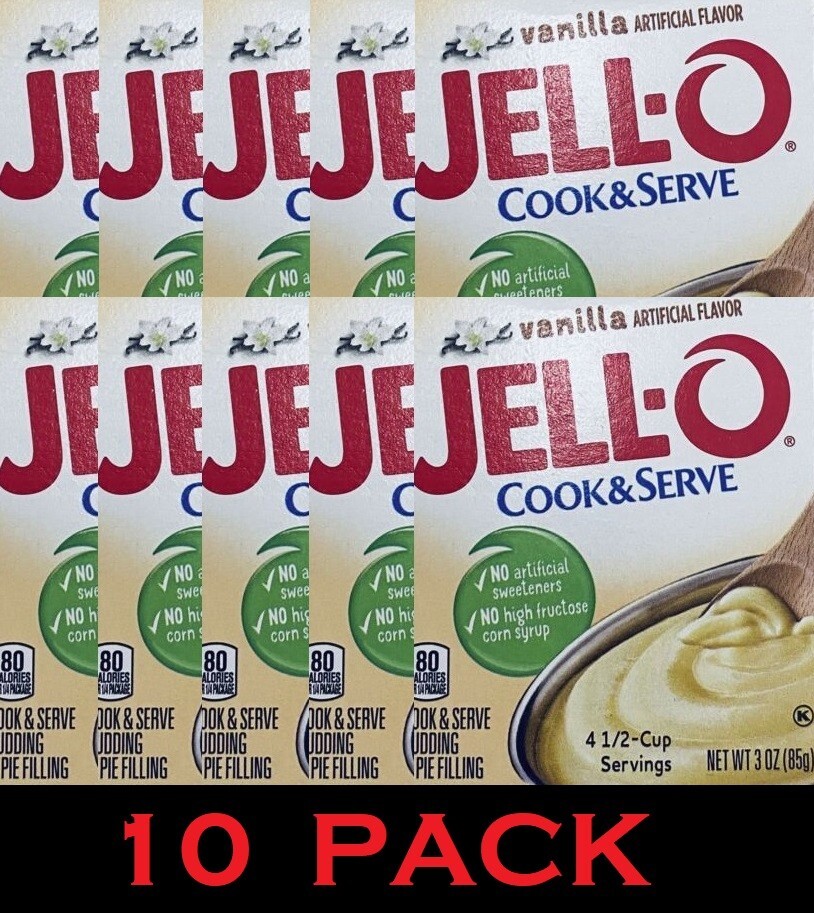 10x Jello Cook & Serve VANILLA Pudding & Pie Filling Dessert Mix 3oz Box 10 PACK