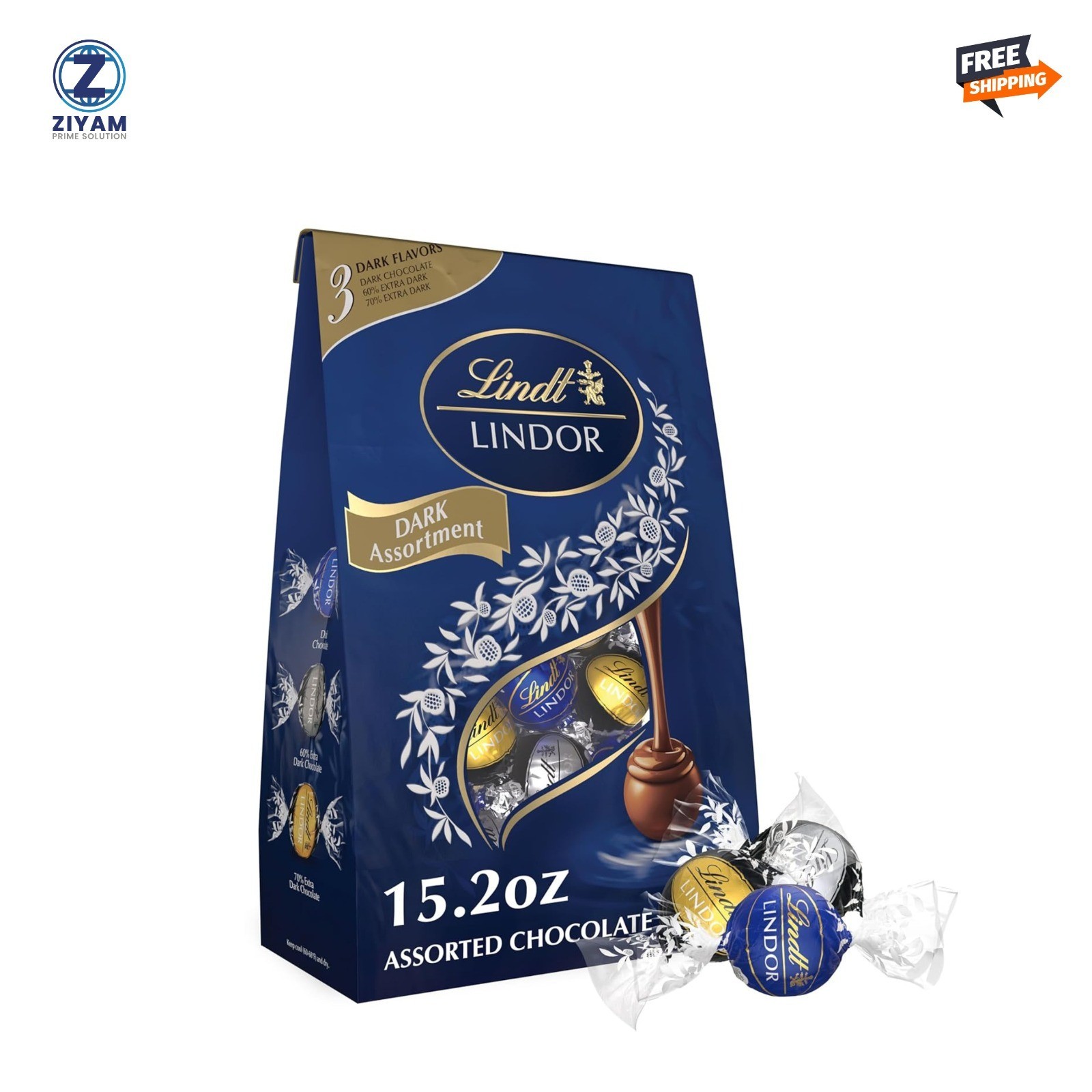 Lindt LINDOR Assorted Dark Chocolate Candy Truffles – 15.2 oz Bag