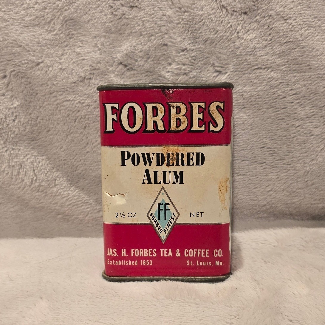 Vintage Forbes Powdered Alum Tin 2 1/2 Oz Jas H Forbes Tea Coffee Co St Louis MO