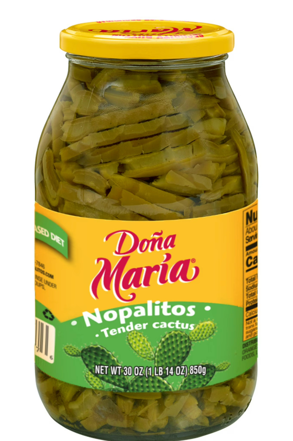 DONA MARIA Nopalitos, Tender Cactus, Shelf-Stable, Sliced, 30 oz Glass Jar