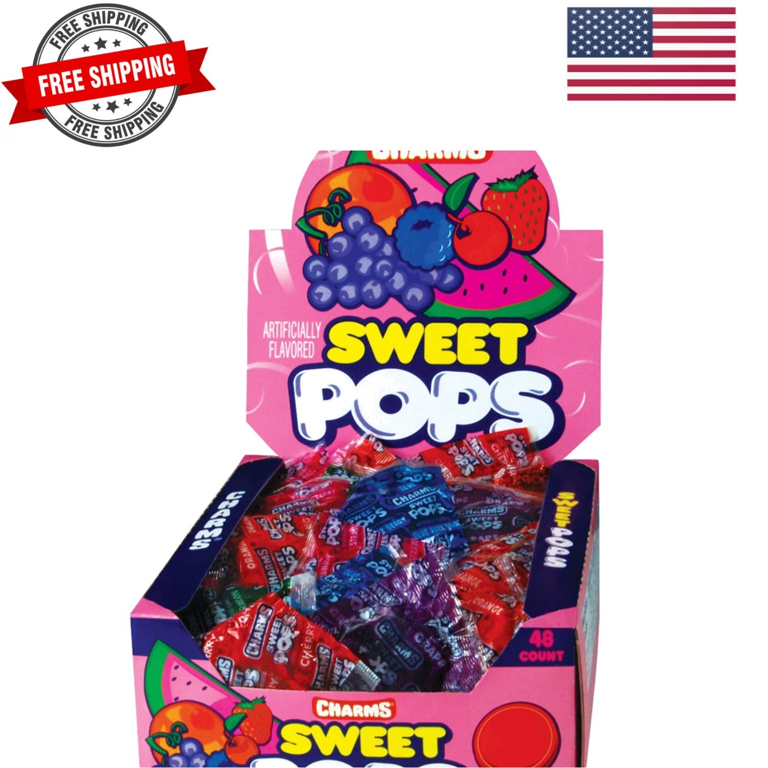 Charms Sweet Pops, in Assorted Fruit Flavors, 48-Count Box