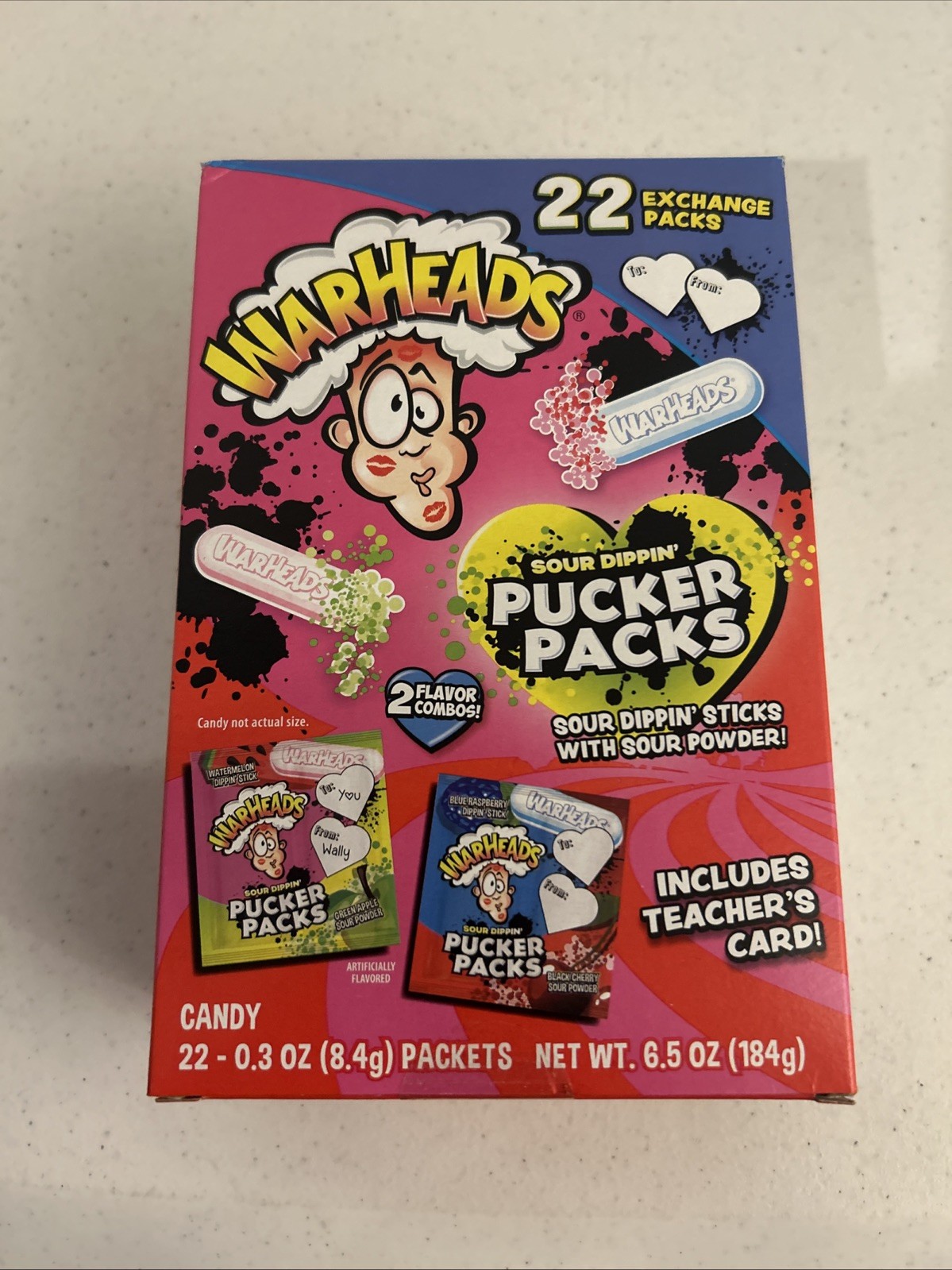 Warheads Sour Dippin’ Pucker Packs 6.5oz 22pk Valentines. Exp 10/27