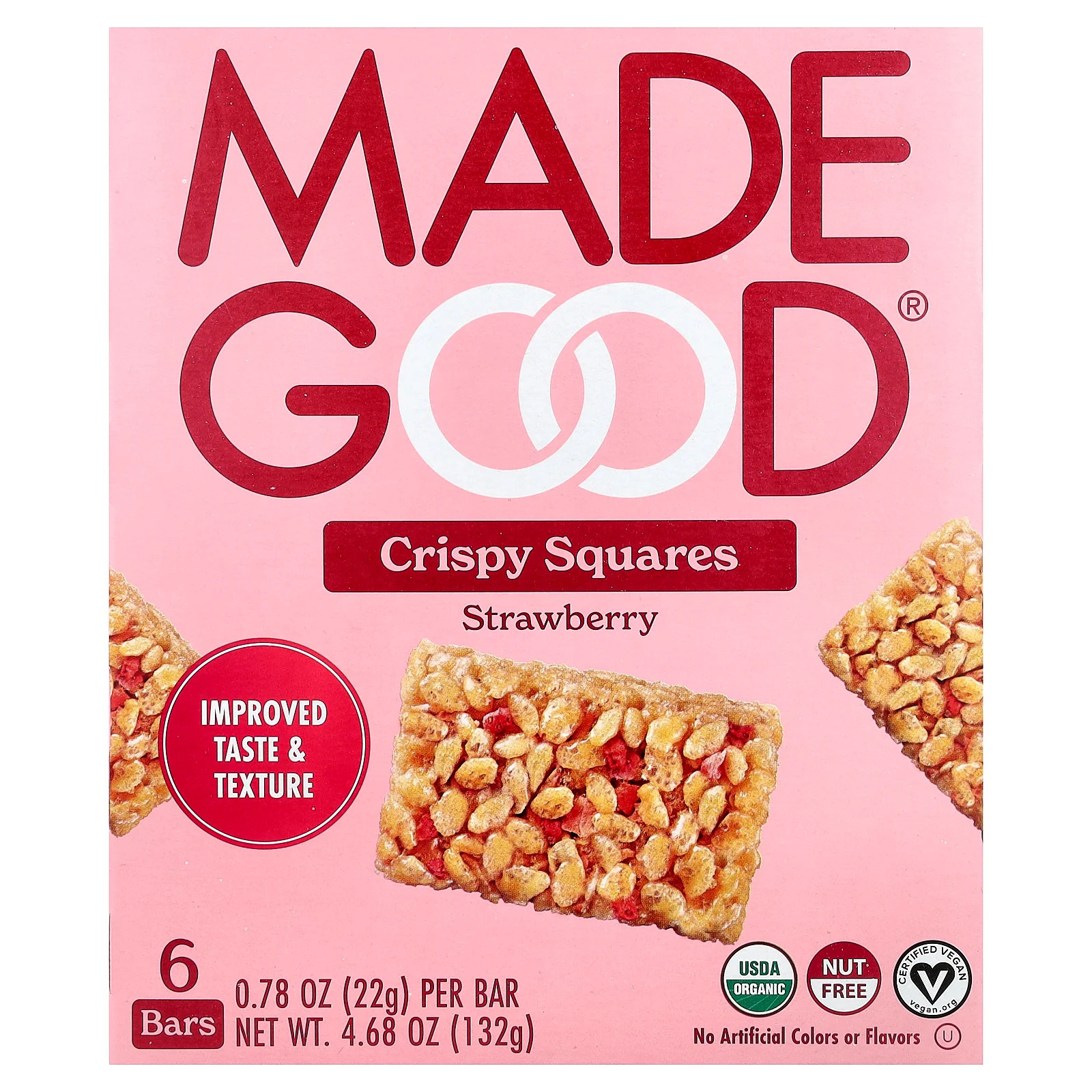 Crispy Squares, Strawberry, 6 Bars, 0.78 oz (22 g) Each
