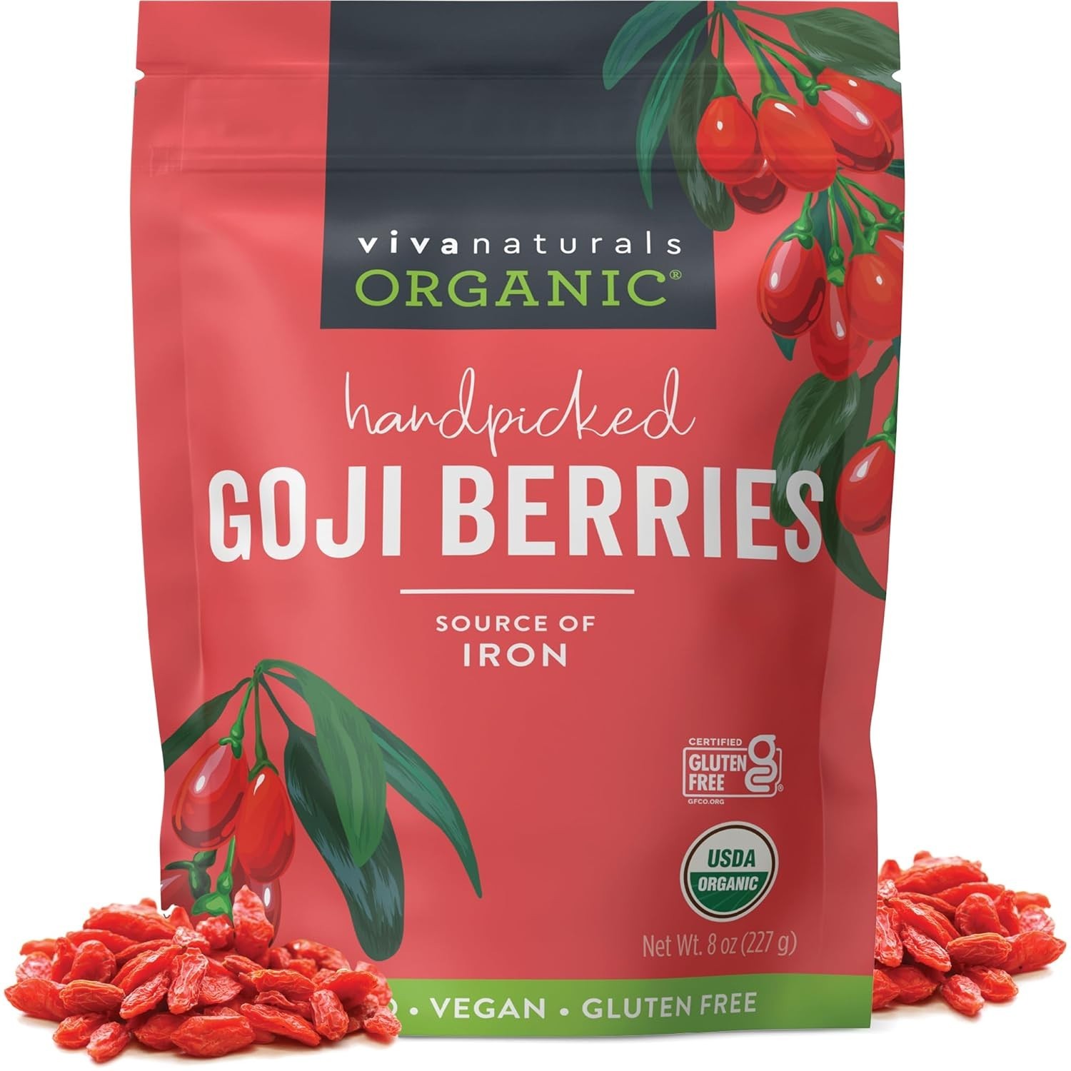 Organic Dried Goji Berries, 8 Oz (227 G) – Non-Gmo, Vegan Wolfberries, Perfect f