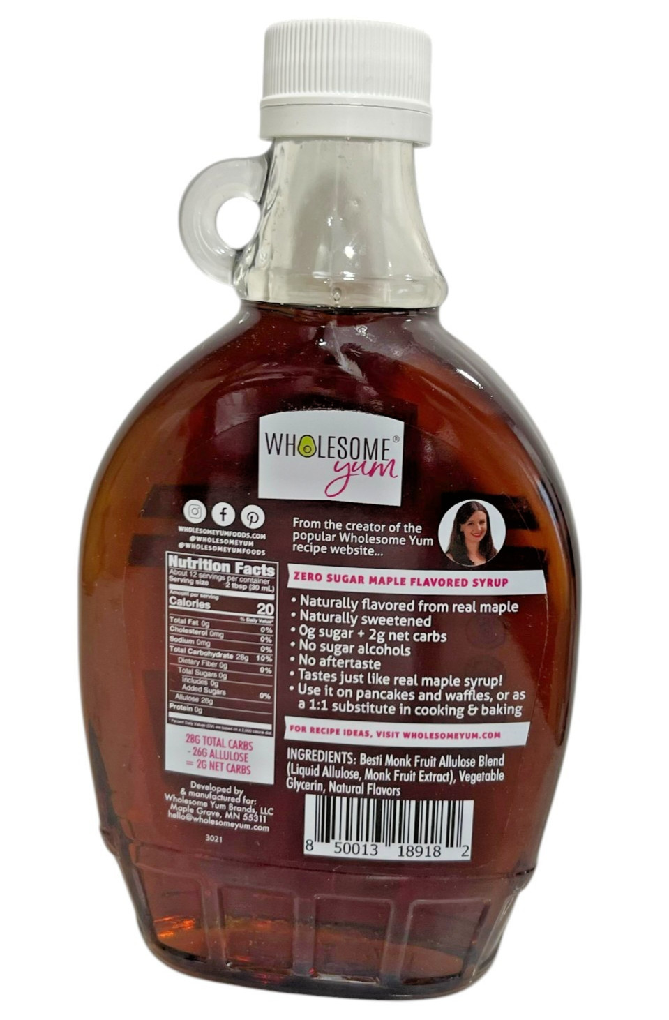 Wholesome Yum Zero Sugar Maple Syrup – 12oz Glass Bottle | Keto Low Carb