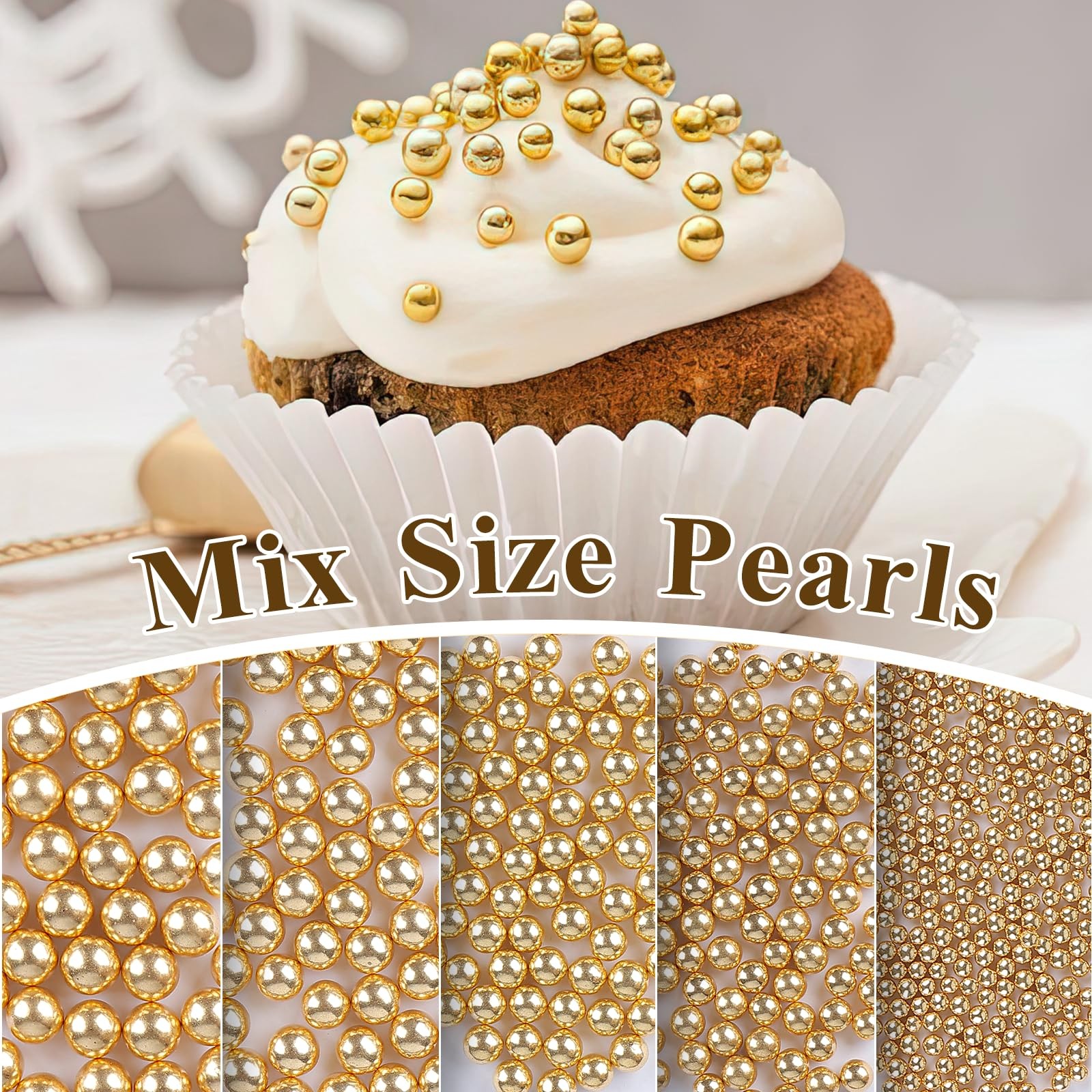 Twisweet Gold Pearl Sprinkles for Cake Decorating, Edible Sugar Pearls