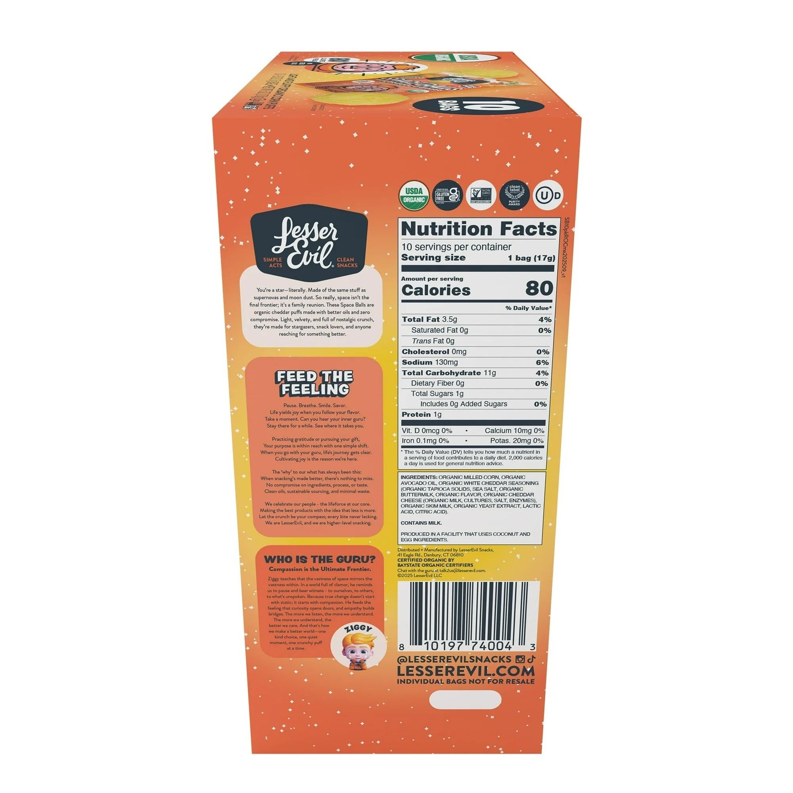 Organic Real Cheddar Space Balls 10Ct, 6 OZ