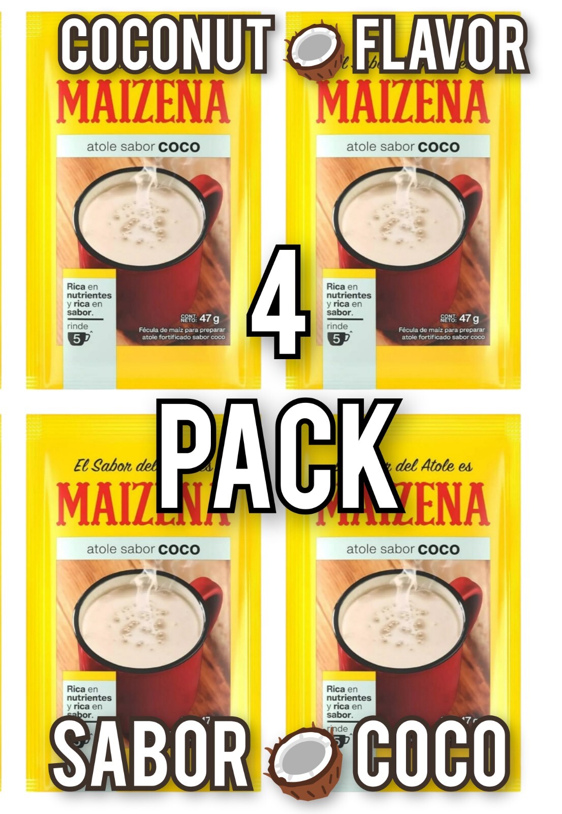 4 Pack Delicious Atole Maizena Sabor Coco Sofisticado Riquisimo Para El Frio