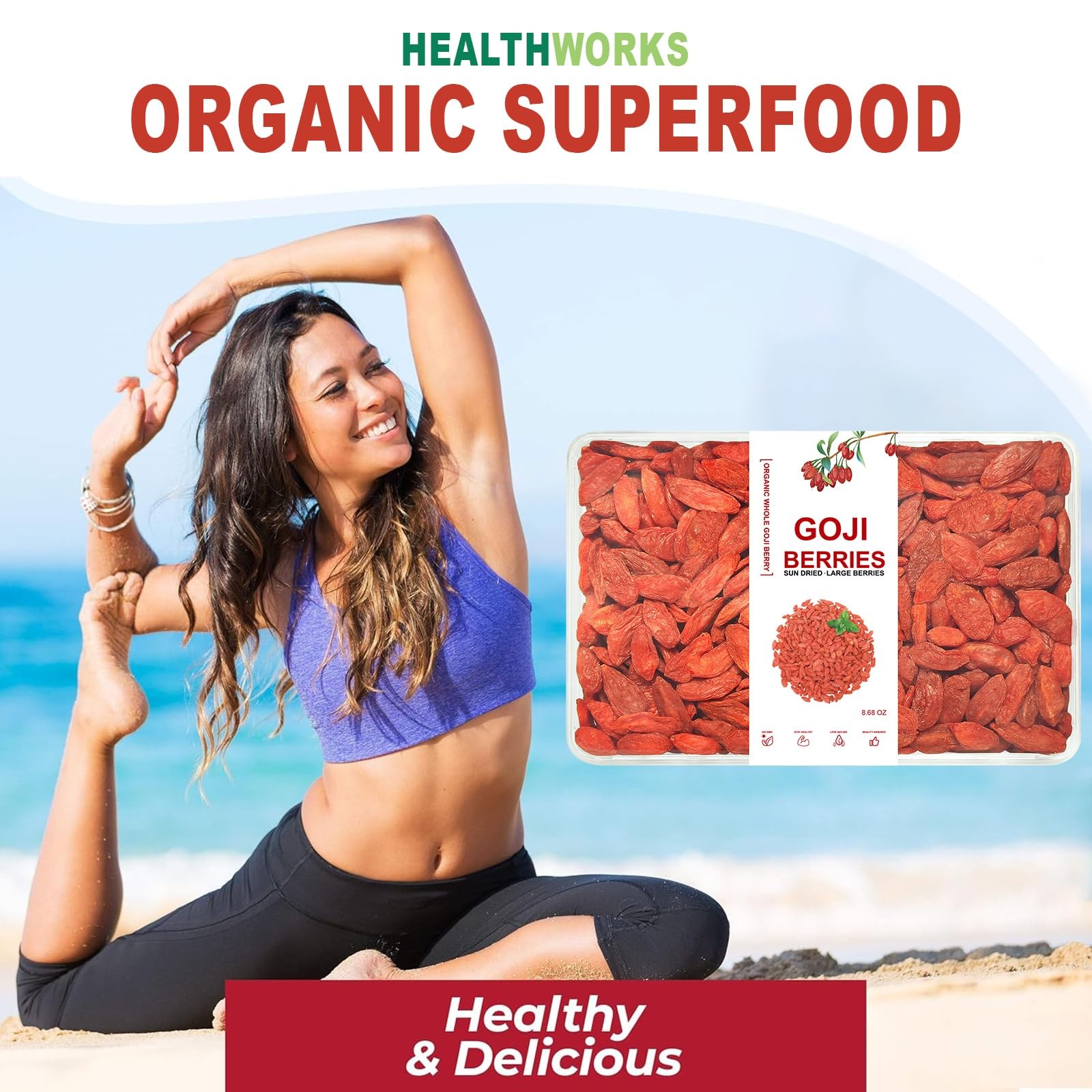 Organic Goji Berries Extra Large Dried Superfood, High in Antioxidants & Fiber