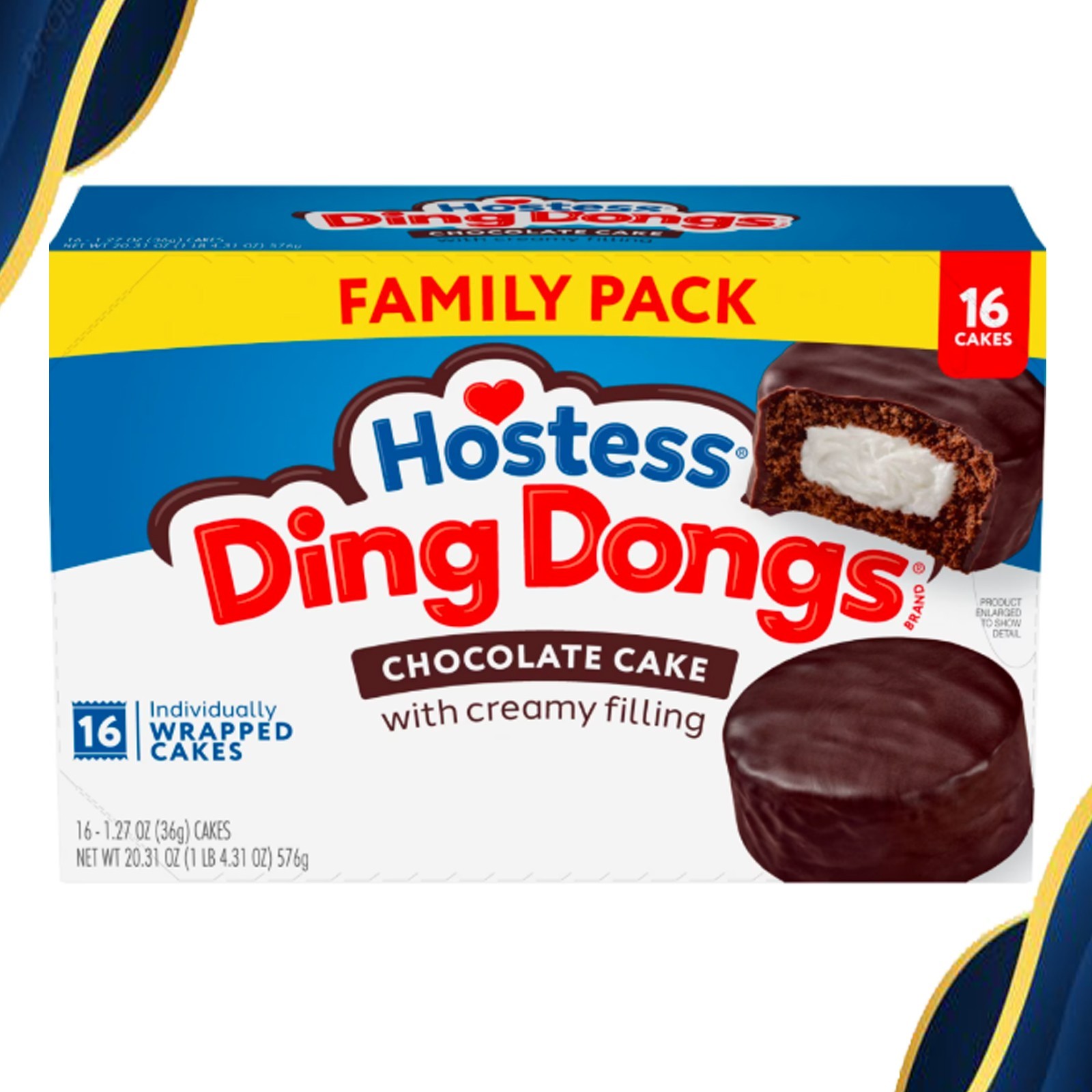 Hostess Ding Dongs Snack Cakes, Chocolate Flavor, 20.31 oz Box (16 Count)