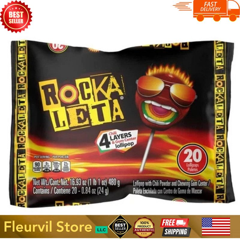 Sonric’s Rockaleta Lollipops, Mexican Lollipop with Bubble Gum Center, 20 Count