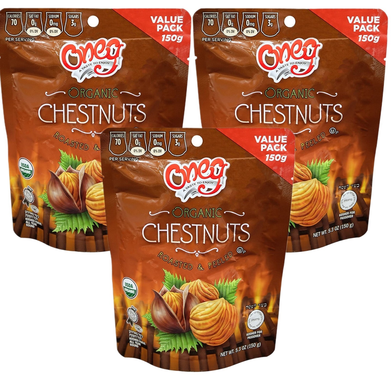 Organic Chestnuts Roasted and Peeled Chestnut Gluten Free Vegan 5.3oz Pack of 3