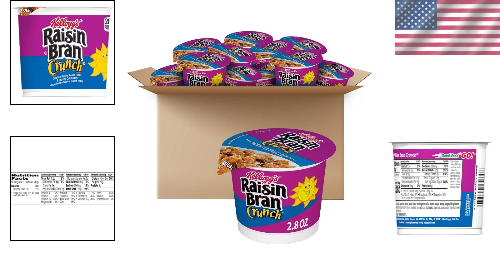 Crunch Breakfast Cereal Cups, Real Fruit, 12 Pack