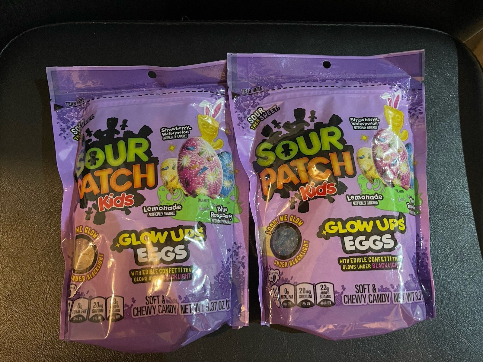 Lot of 2- 8.37oz Bag SOUR PATCH KIDS Glow Ups Candy Soft Chewy Blue Raspberry+