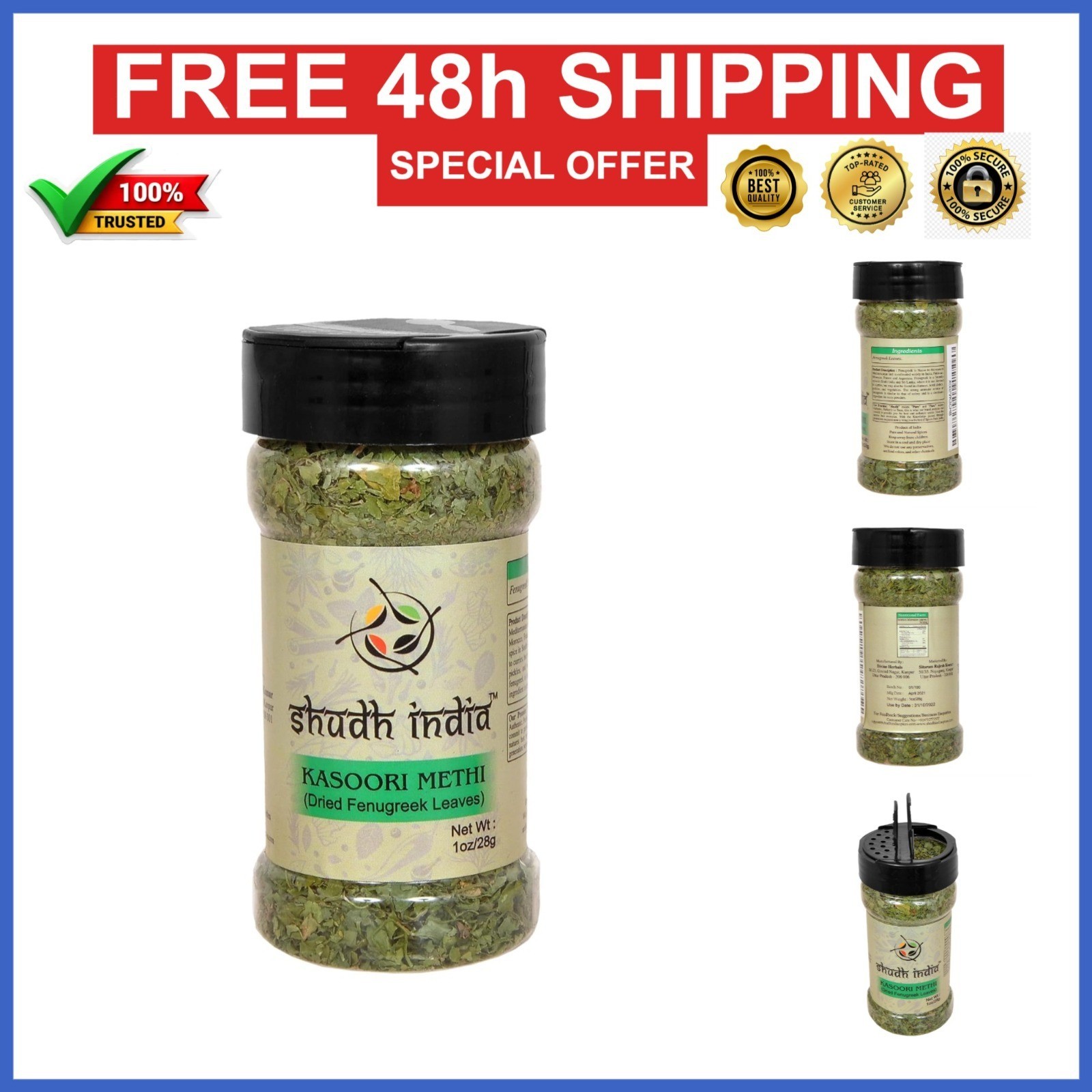 Shudh India Dried Fenugreek Leaves (Kasoori Methi) Ground Spice 1oz