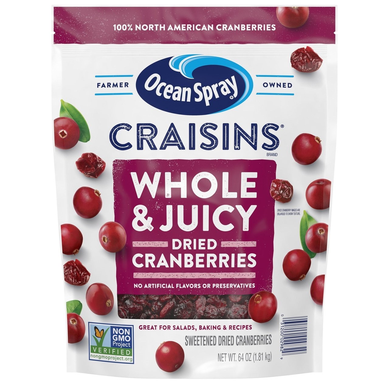 Ocean Spray Craisins Dried Cranberries Whole & Juicy 64 oz