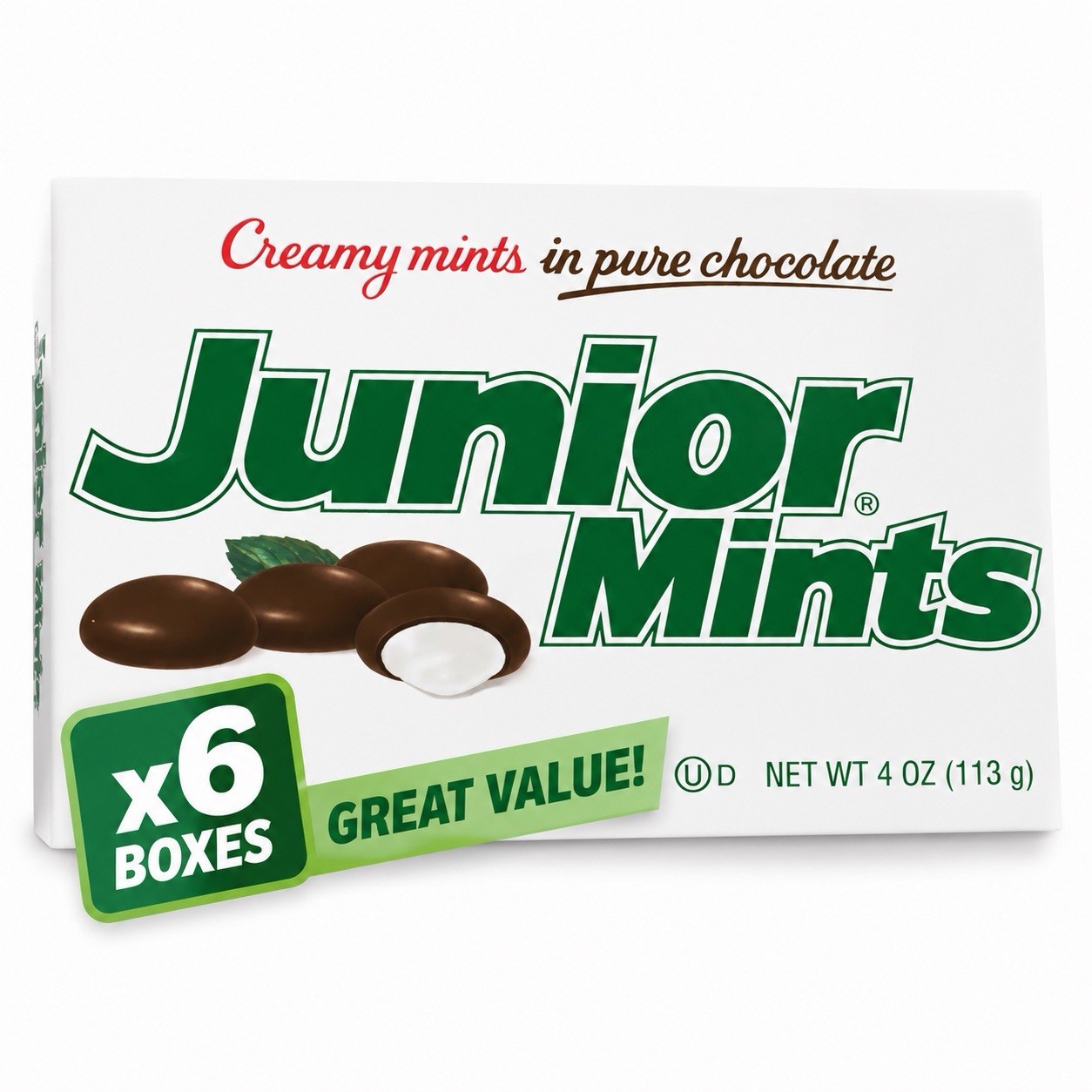 6x Junior Mints Creamy Mints In Pure Chocolate, Theater Box – 4oz