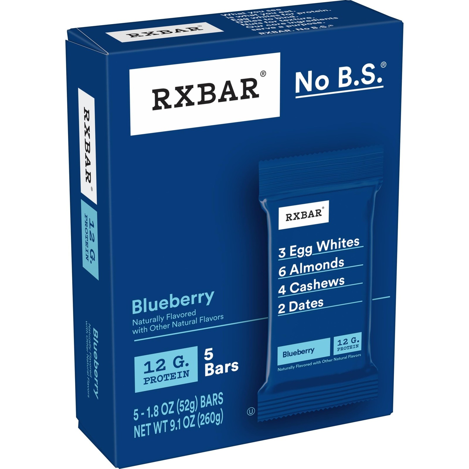 RXBAR Protein Bars, 12g Protein, Gluten Free 5 Count (Pack of 6), Blue