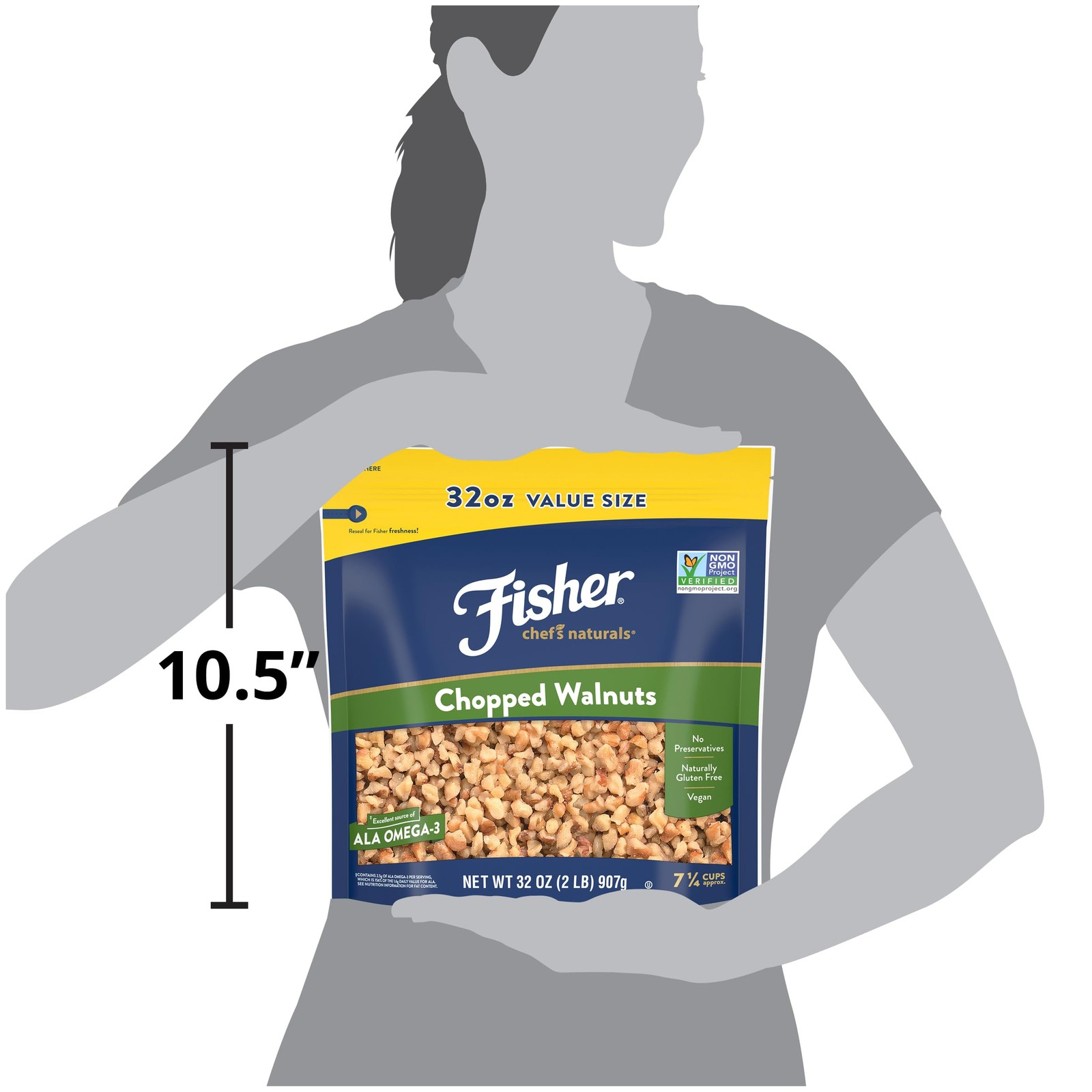 Fisher Chopped Walnuts 2 Lb, 100% California Unsalted Walnuts for Baking & Co…