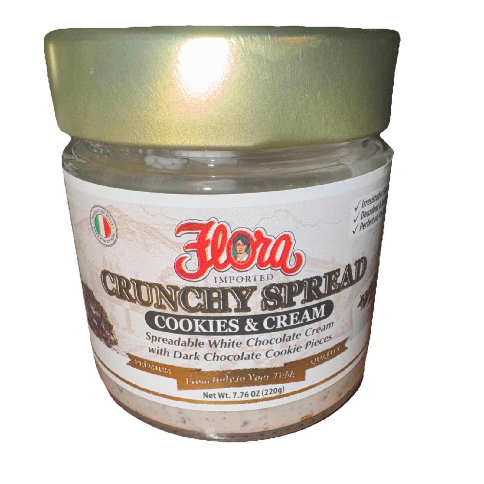 Flora Cookies & Cream Spread, 7.76Oz, 5 Jars Exp 4/2026 – 6/2026 Imported Italy